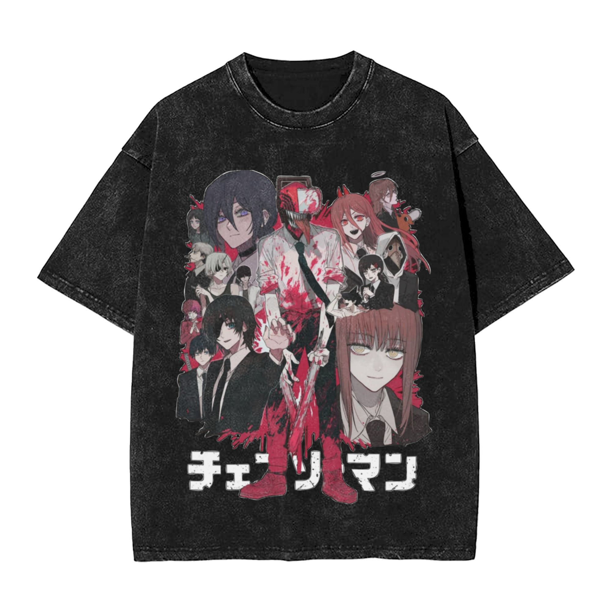 Chainsaw Man Washed Cotton T-S - Chainsaw Man Cosplay 评论和价格